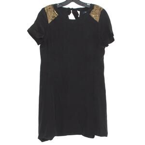 Madewell Womens Dress Silk Gold Sequin Yoke Bow Back Mini Shift Black Size 2 IM